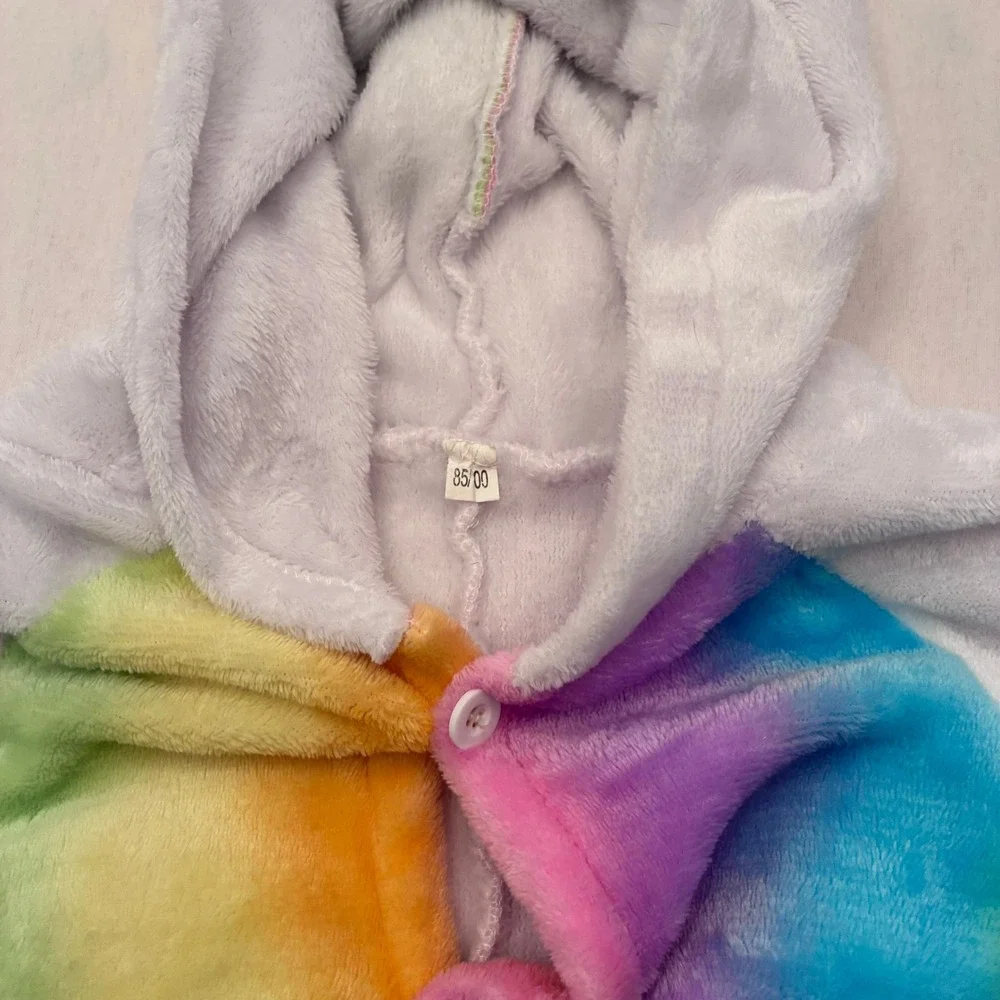 Unicorn Plush Rainbow Costume Pajamas Kids Size 4T White One Piece Wings Hooded